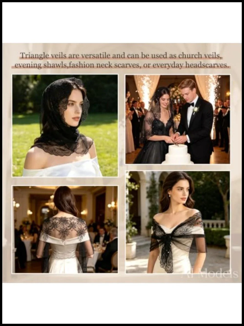 Long Lace Pearl Veil Scarf Wrap Shawl for Church Wedding Prayer